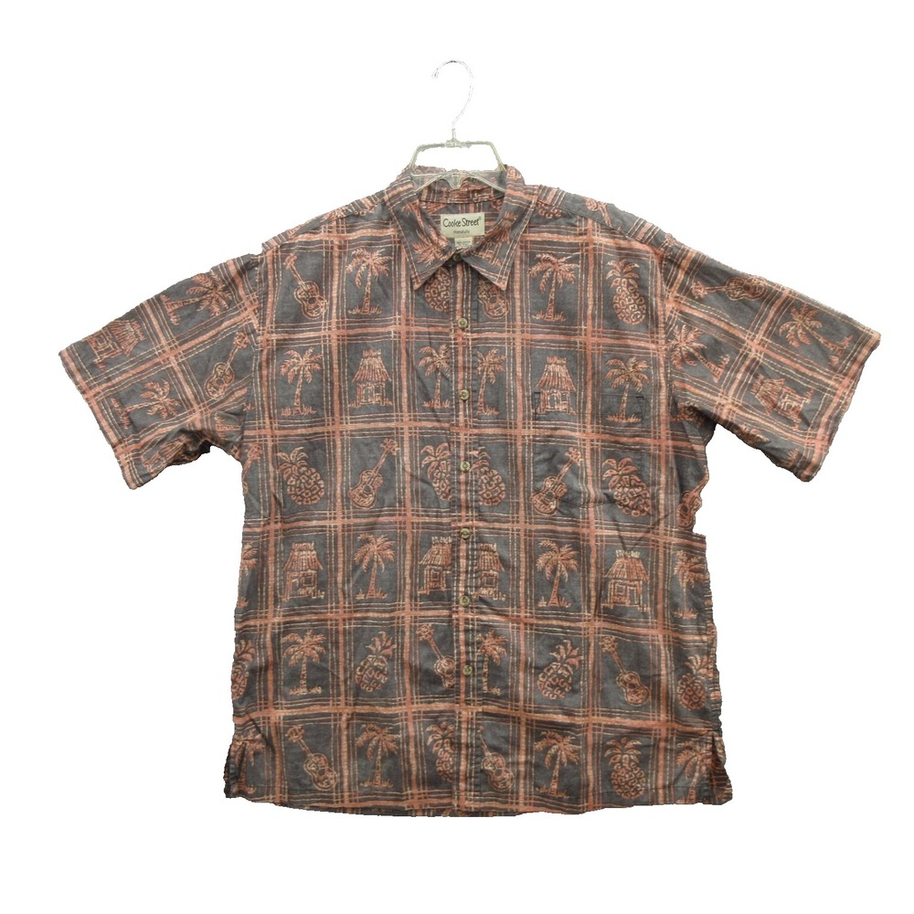 Cooke Street Men Button Up Hawaiian Shirt XL 100% Cotton Short Sleeve Pocket